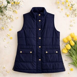 Crown & Ivy Navy Quilted Vest 3X | Gold Snap Spring Layer with Side Zips